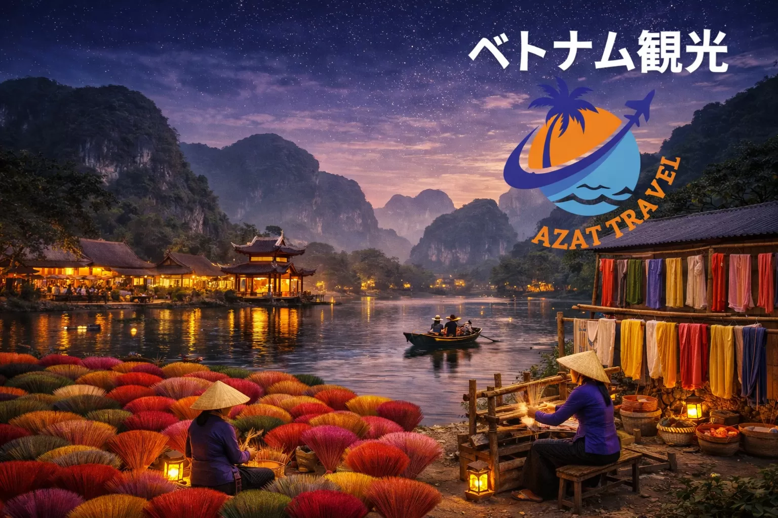 【貸切】ニンビン1泊2日ツアーハノイから出発・シルク村、線香村１泊タムコック-ニンビン・ホアルーチャンアン•日本語ガイド付き